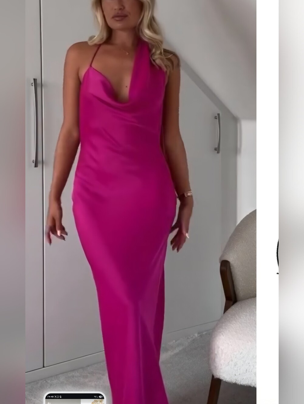 NWT Zara bloggers Satin Halter Cowl Neck Maxi Dress in Fuchsia